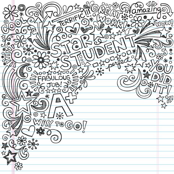 Straight A Star Student Scribble Inky Doodles- Back to School Notebook Elements Design Doodle on Lined Sketchbook Paper Illustration