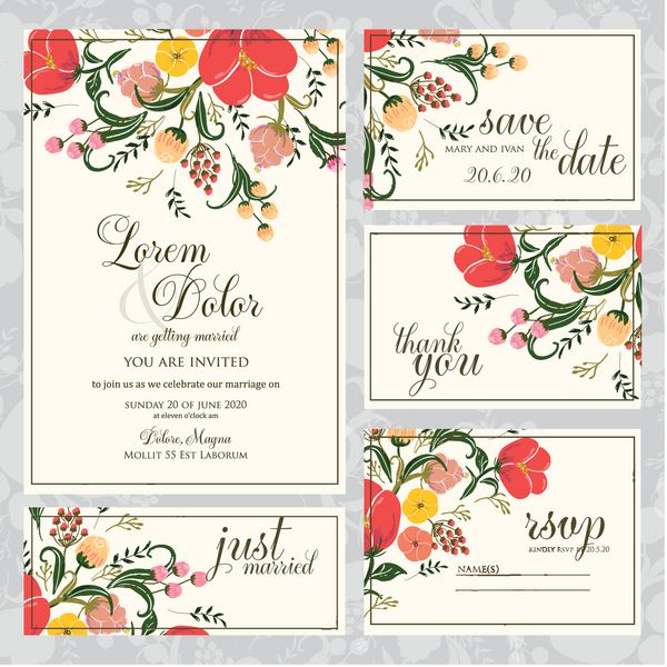 دعوت نامه عروسی کارت تشکر کارت های تاریخ را ذخیره کنید ست عروسی کارت RSVP