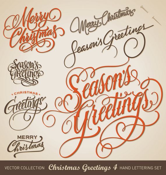 مجموعه 7 پیام تبریک کریسمس با حروف دستی -- خوشنویسی دست ساز وکتور 
