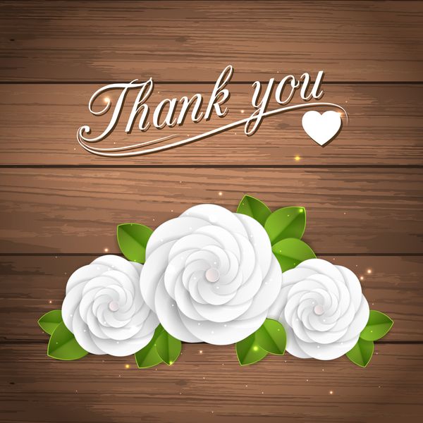 متشکرم پس زمینه گل پس زمینه چوبی طبیعی با چراغ ها و گل های کاغذی سفید این وکتور را می توان به عنوان کارت تبریک یا دعوت نامه عروسی استفاده کرد