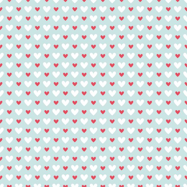 الگوی بدون درز قلب انتزاعی رترو وکتور برای طرح نوستالژی عاشقانه می تواند برای کاغذ دیواری پر کردن جلد پس زمینه صفحه وب بافت سطح استفاده شود قلب های قرمز و سفید روی آبی