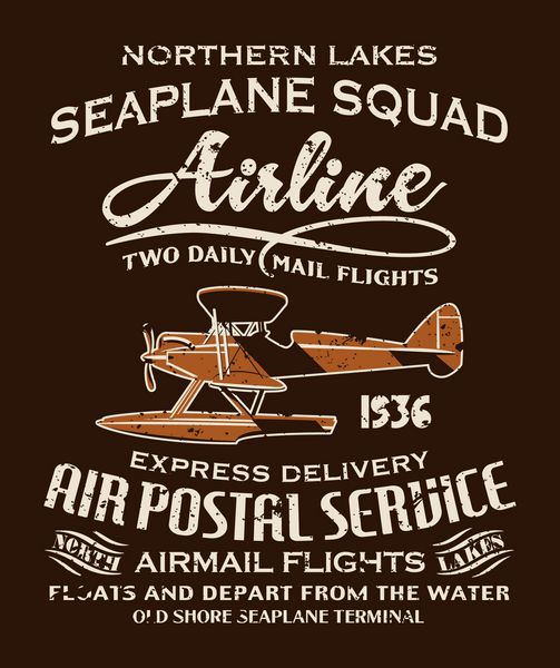 سرویس پست هوایی هواپیمای دریایی قدیمی - آثار هنری وکتور در رنگ های سفارشی افکت گرانج در لایه جداگانه