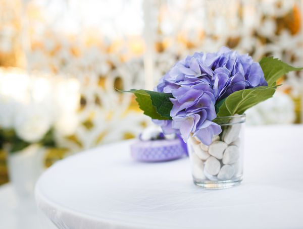 تزیین عروسی روی میز گل بنفشه