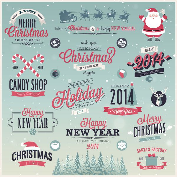 مجموعه کریسمس - برچسب ها نشان ها و سایر عناصر تزئینی