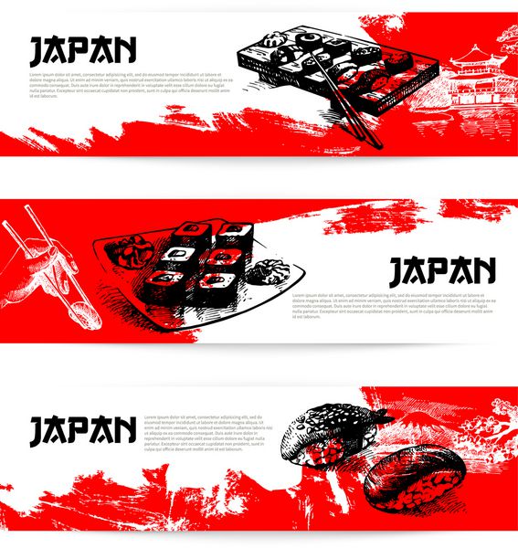 مجموعه ای از بنرهای سوشی ژاپنی تصاویر طرح