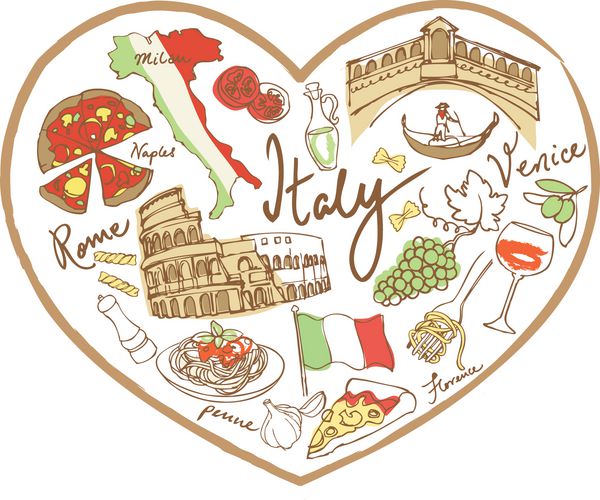 شکل قلب با نمادهای وکتور ایتالیا