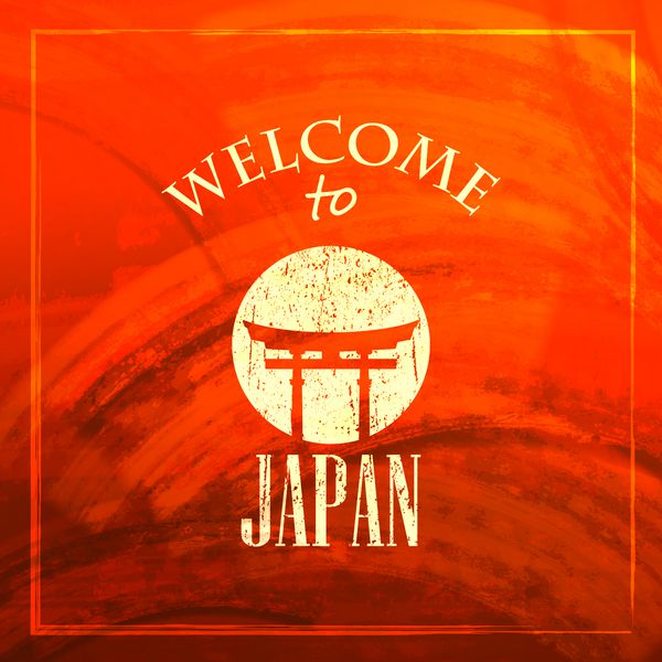 پس زمینه رنگ قرمز انتزاعی برای طراحی وب یا چاپ تصویر با نماد دروازه ژاپنی به ژاپن خوش آمدید