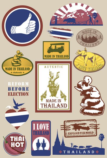 مجموعه ای از برچسب های تایلندی وکتور