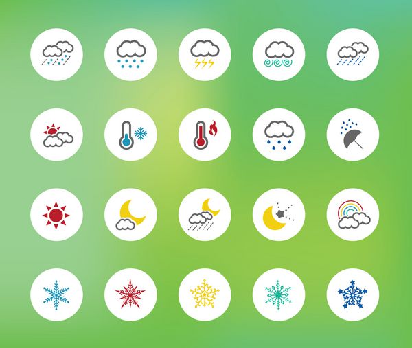 مجموعه ای از 20 نماد مربوط به آب و هوا