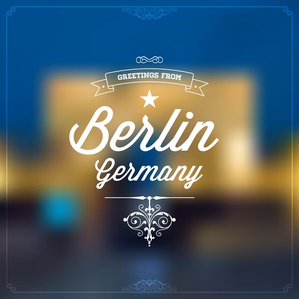 برچسب خوشامدگویی توریستی با سبک قدیمی و قدیمی در پس زمینه تار تبریک از برلین آلمان طرح وکتور