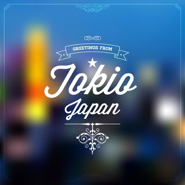 برچسب خوشامدگویی توریستی با سبک قدیمی و قدیمی روی پس‌زمینه تار تبریک از توکیو ژاپن طرح وکتور