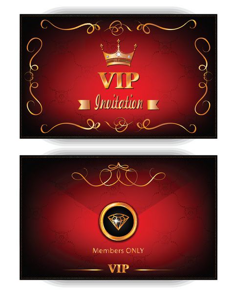 پاکت VIP دعوت نامه زیبا با عناصر طرح طلا در پس زمینه قرمز