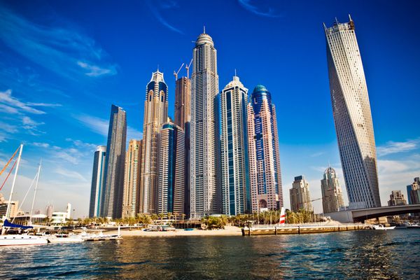 نمای پانوراما از آسمان خراش های دبی در امارات