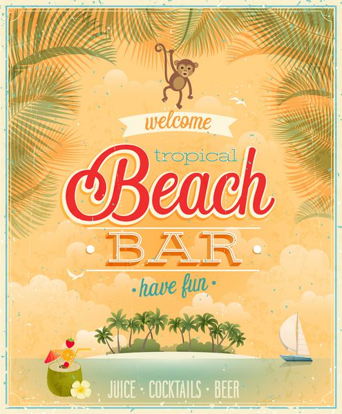 پوستر Vintage Beach Bar پس زمینه وکتور
