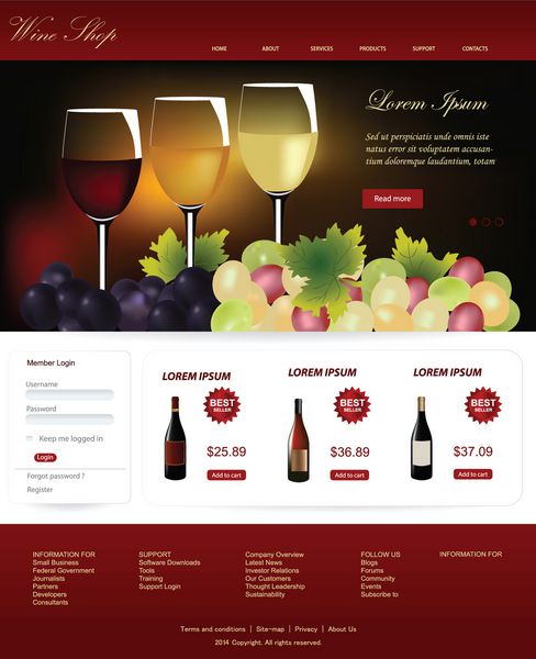 طراحی وب سایت وکتور عناصر طراحی قالب فروشگاه شراب