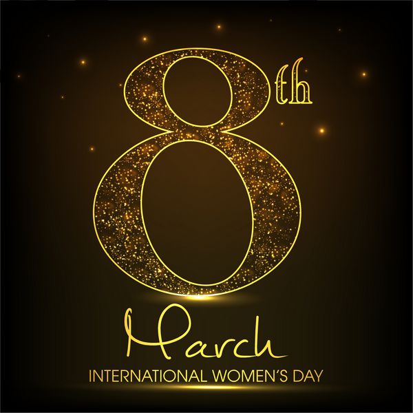مفهوم جشن روز جهانی زن با متن طلایی شیک 8 مارس در زمینه قهوه ای براق