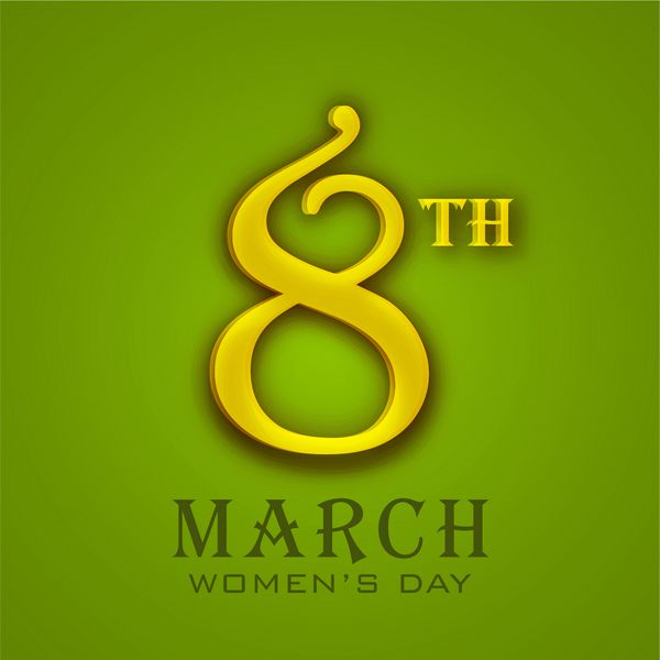 مفهوم جشن روز زن مبارک با متن طلایی شیک 8 مارس در زمینه سبز
