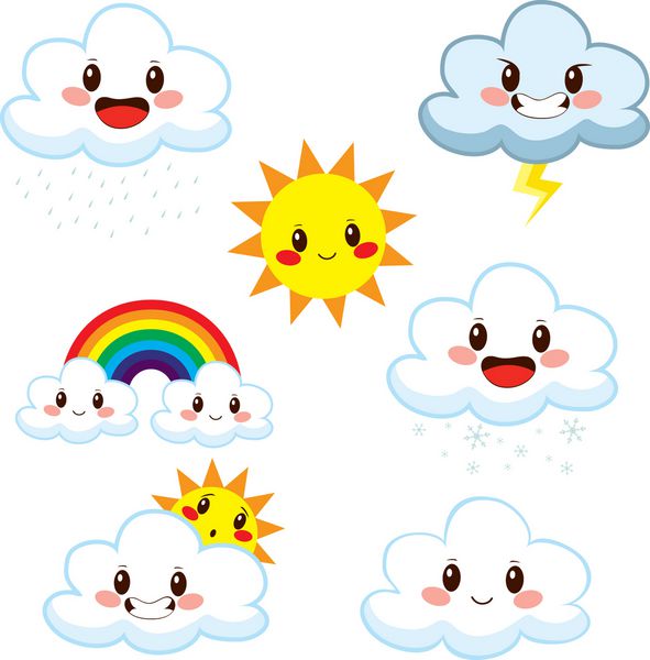 مجموعه ای از عناصر آب و هوای کارتونی زیبا که مفاهیم مختلف هواشناسی را نشان می دهد
