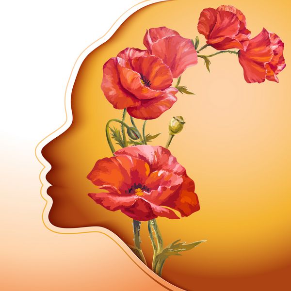 8 مارس زن جوان زیبا با گل در مو