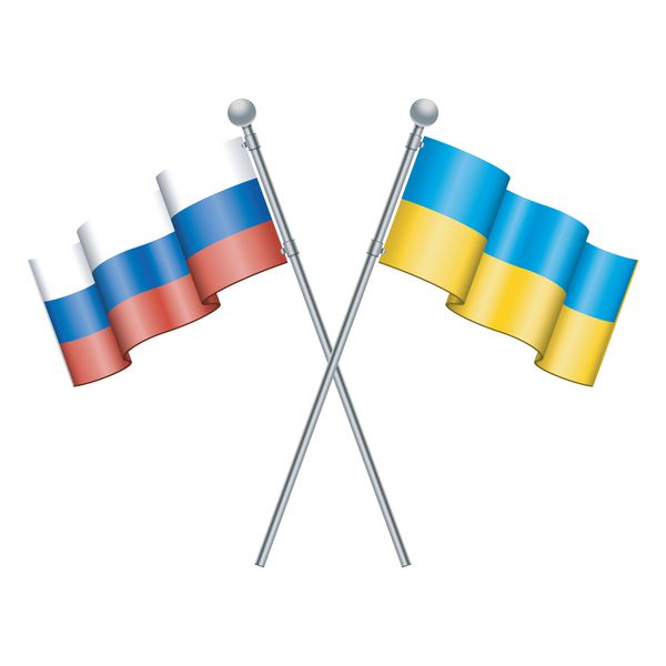 پرچم های اوکراین و روسیه وکتور جدا شده در پس زمینه سفید