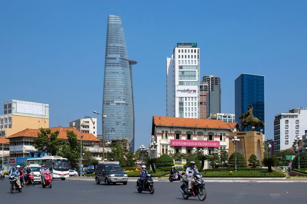 شهر هو چی مین ویتنام - 12 مارس یک بخش از مرکز شهر هوچیمینه ویتنام در 12 مارس 2014 شهر هوچیمین بزرگترین شهر ویتنام است