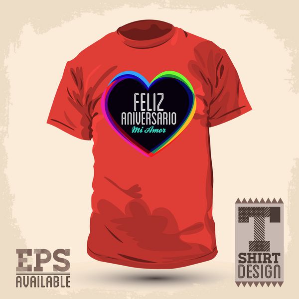 طرح گرافیکی تی شرت - Feliz aniversario mi amor - متن اسپانیایی عشق من مبارک - تصویر وکتور - چاپ پیراهن