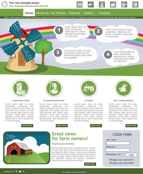 طراحی قالب وب سایت به همراه آیکون و تصاویر مربوط به مزرعه