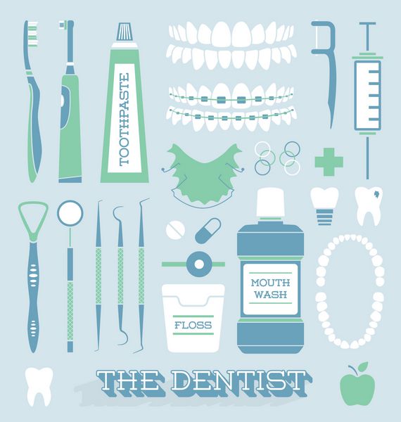 مجموعه وکتور آیکون های دندانپزشک و مراقبت از دندان