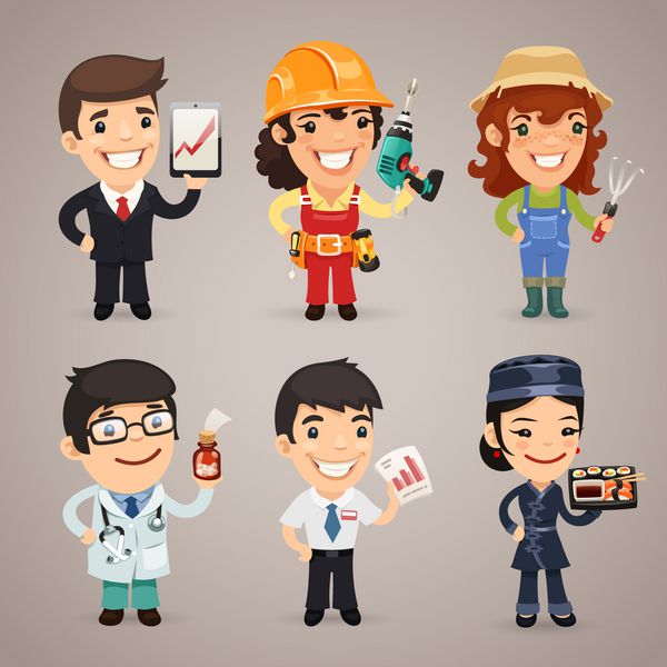 Professions Cartoon Characters Set1 1 در فایل EPS هر عنصر جداگانه گروه بندی شده است