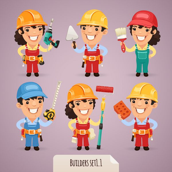 Builders Cartoon Characters Set1 1 در فایل EPS هر عنصر جداگانه گروه بندی شده است