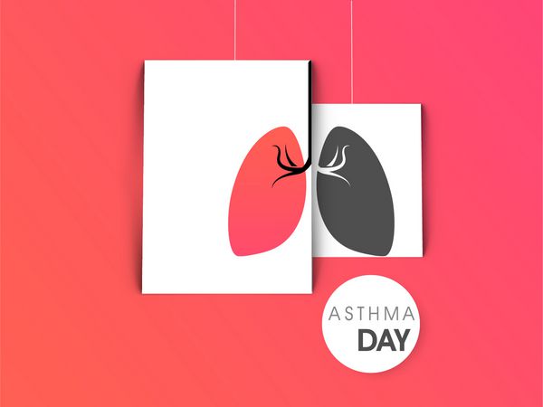 طراحی برچسب برچسب یا برچسب روز جهانی آسم با ریه‌ها به رنگ صورتی و مشکی
