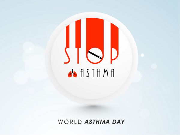 طراحی برچسب برچسب یا برچسب با متن Stop Asthma در پس‌زمینه آبی براق