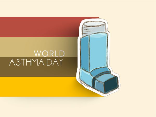 مفهوم روز جهانی آسم با دستگاه تنفسی در پس زمینه راه راه های رنگارنگ