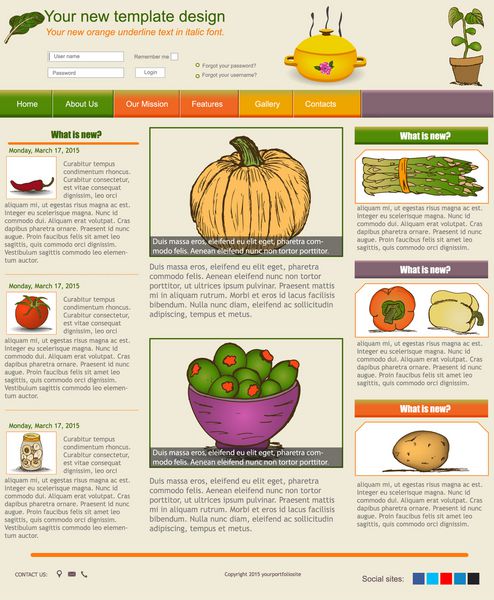 طراحی قالب وب سایت به همراه آیکون و تصاویر مرتبط با غذای گیاهی