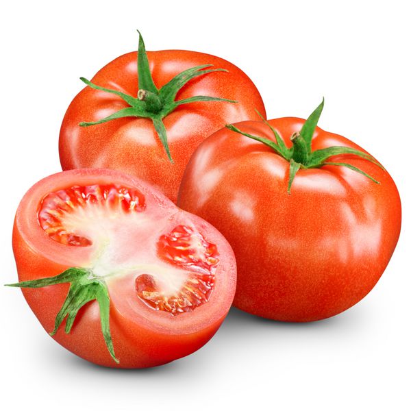 گوجه فرنگی قرمز تازه جدا شده روی سفید