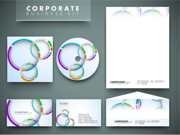 کیت هویت سازمانی حرفه ای یا کیت تجاری برای کسب و کار شما شامل طرح های جلد سی دی کارت ویزیت پاکت نامه و طرح های سر نامه است