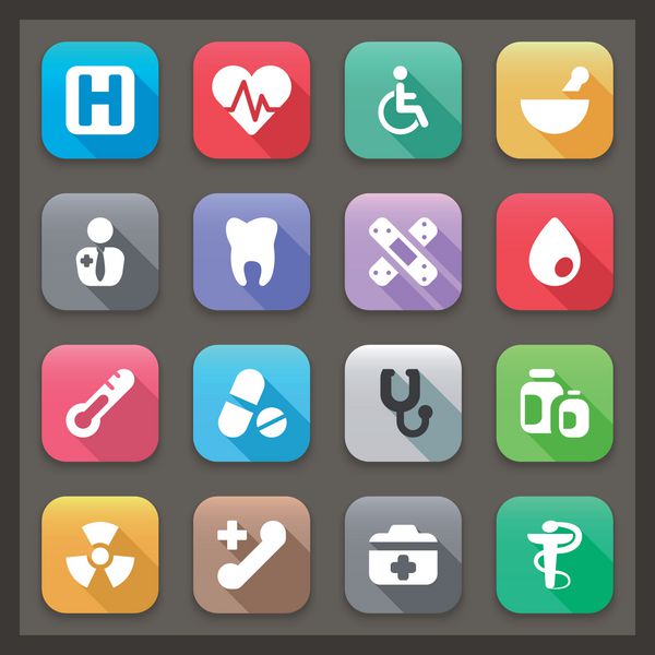 نمادهای تخت برای پزشکی 14 رنگ