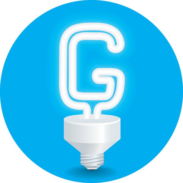 وکتور ایده صرفه جویی در انرژی ایزوله حرف G لامپ را در پس زمینه آبی ایجاد کنید