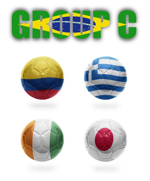 برزیل گروه C توپ های فوتبال واقعی با پرچم های ملی کلمبیا یونان ساحل عاج ژاپن
