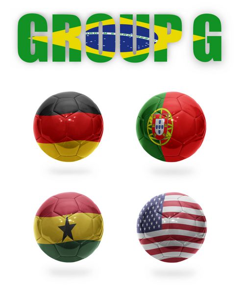 برزیل گروه G توپ های فوتبال واقعی با پرچم های ملی آلمان پرتغال غنا ایالات متحده آمریکا