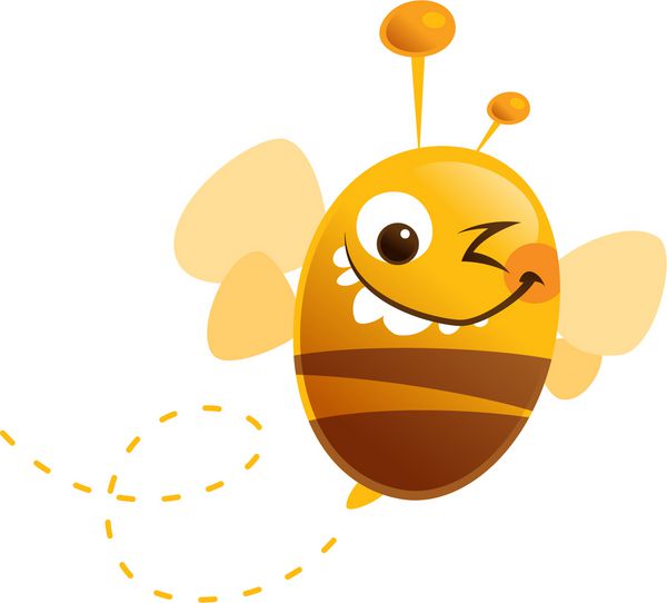 زنبور ناز کارتونی با آنتن های خنده دار که یک چشم را می بندد و چهره می سازد