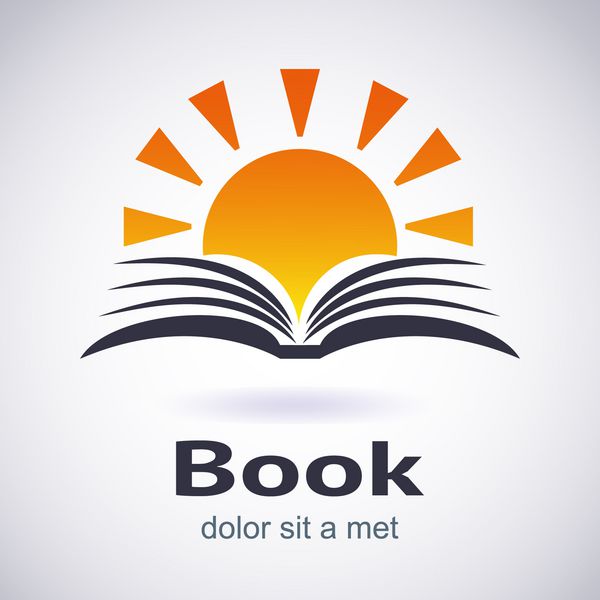 تصویرسازی کتاب و خورشید لوگو نماد کتاب الکترونیکی بردار