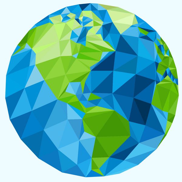 سیاره زمین سبز با مثلث وکتور چند ضلعی