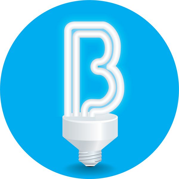 وکتور ایده صرفه جویی در انرژی لامپ ایزوله حرف B را روی پس زمینه آبی ایجاد کنید