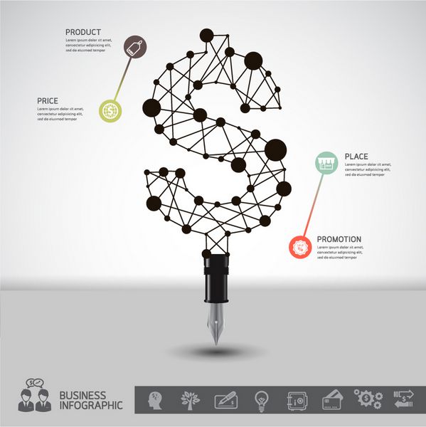 مفهوم قلم خلاقانه با نماد دلار طرح مدرن نقطه روشن الگوی اینفوگرافیک سبک مینیمال