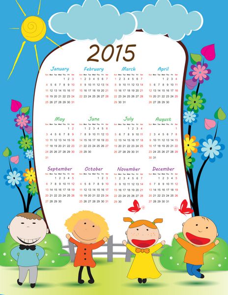 تقویم زیبا در سال 2015 با بچه های شاد