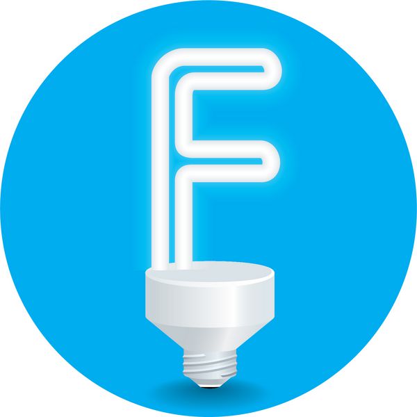وکتور ایده صرفه جویی در انرژی ایزوله حرف F لامپ را روی پس زمینه آبی ایجاد کنید