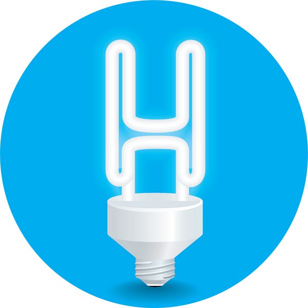 وکتور ایده صرفه جویی در انرژی ایزوله حرف H لامپ را روی پس زمینه آبی ایجاد کنید