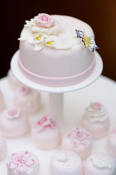 کیک عروسی و کیک صورتی خوشمزه با تزئین گل و پروانه