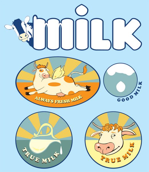 lways شیر تازه مجموعه ای از عناصر طراحی با شیر گاو و تیپ